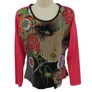 Custo Barcelona Women 2 Velvet Multicolor Baby Doll Print T Shirt Top Blouse